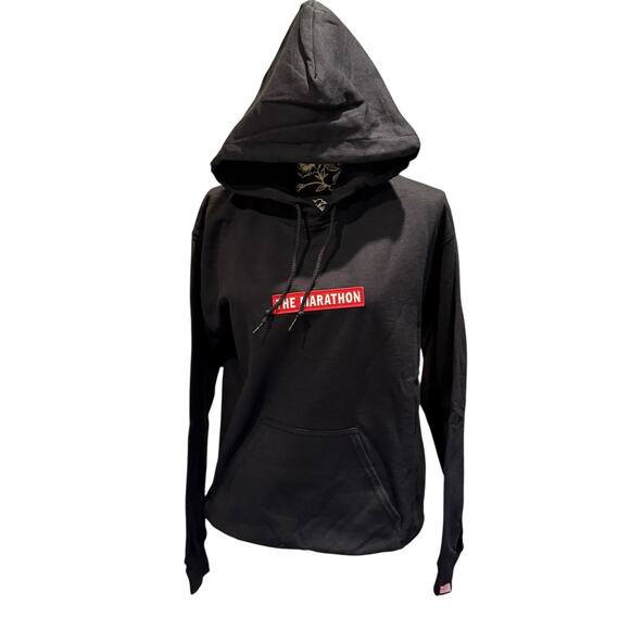 NWOT The Marathon Black Hoodie with Red Patch Size Small - Picture 2 of 9